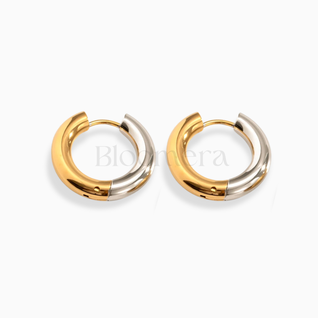 Mixed Metal 18K Gold Plated Stainless Steel Huggie Hoop Earrings