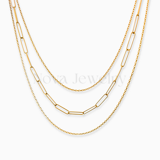 3-Layer Cable Link Chain 18K Gold Plated Stainless Steel Necklace