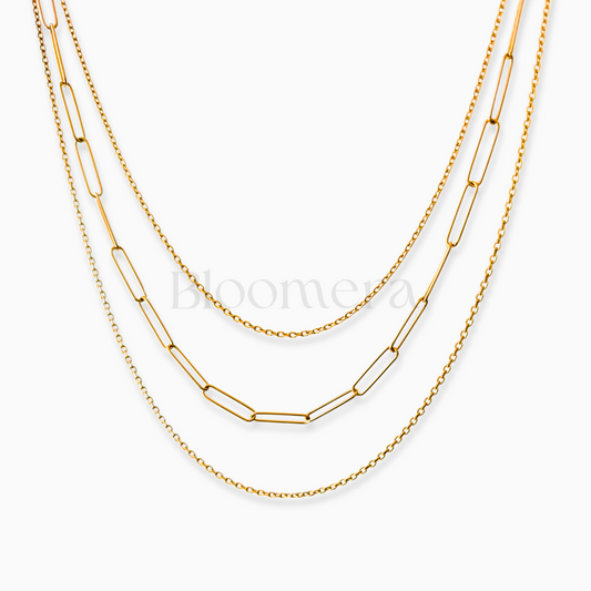 3-Layer Cable Link Chain 18K Gold Plated Stainless Steel Necklace