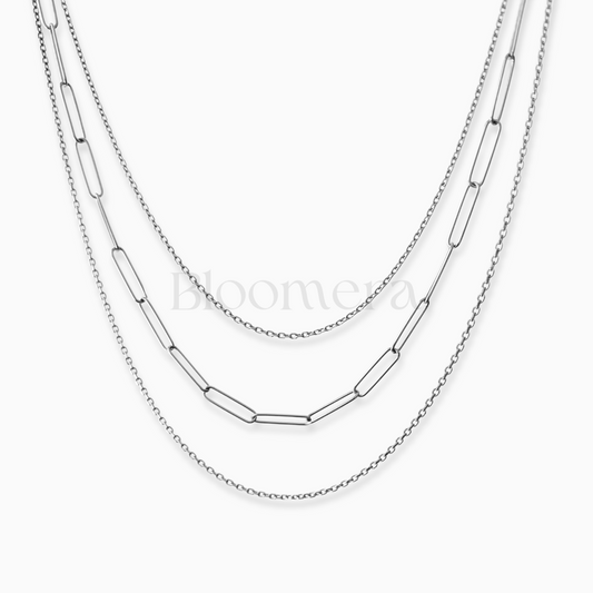 3-Layer Cable Link Chain Silver Stainless Steel Necklace