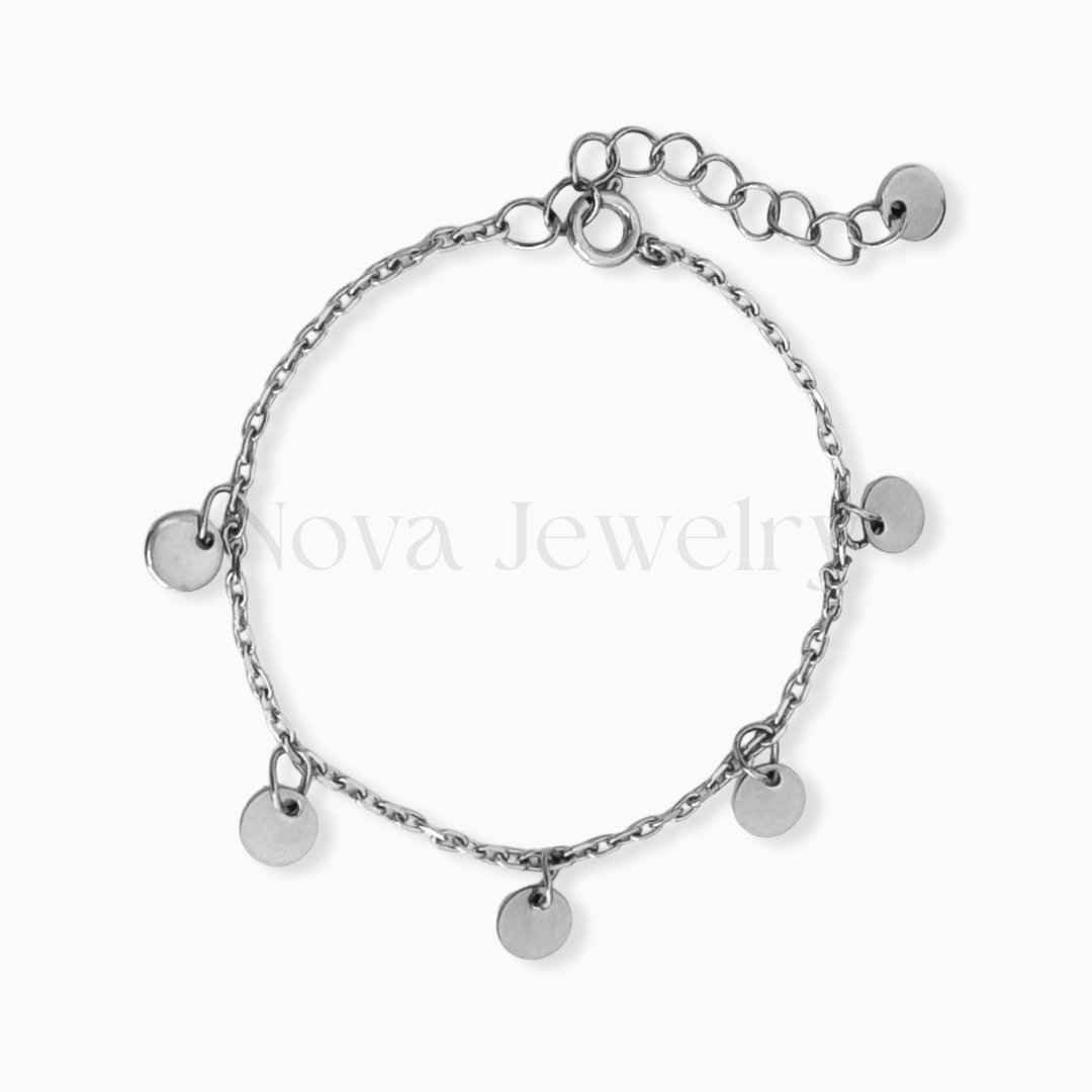 Round Dangle Disc Silver Stainless Steel Bracelet