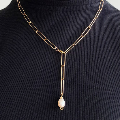 Pearl Link Chain 18K Gold Plated Stainless Steel Necklace